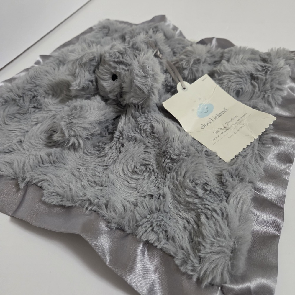 NWT Cloud Island Elephant Security Blanket Plush Lovey Gray Satin Shower Gift